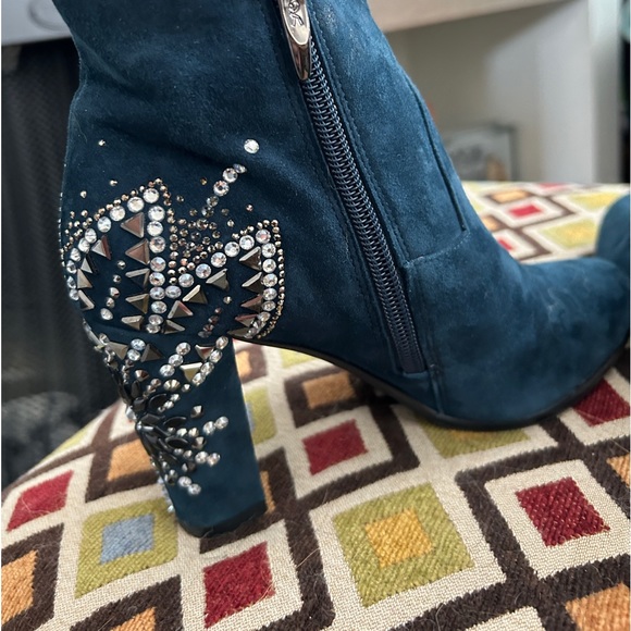 Roberta Di Carmerino Embellished Blue Leather Ankle Boots , US size 6 - Picture 3 of 15